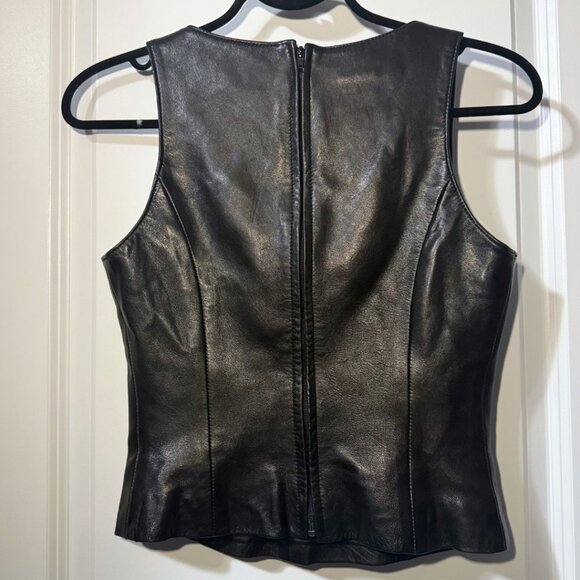 Vtg 90s Danier Black Leather Corset Tank Top – Size 2 – Made in Canada – Western - Picture 3 of 6